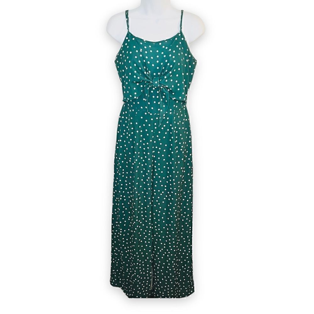 Sandy & Sid Polka Dot Jumpsuit Spaghetti Strap Green White M